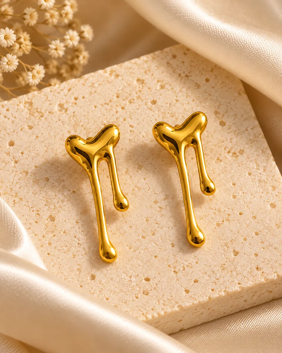 Liquid Gold Melting Heart Stud Earrings – Gold-Tone